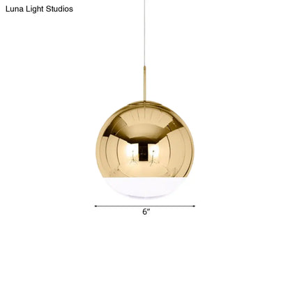 Sleek Metal Globe Pendant Ceiling Light, Chrome/Gold Finish, 1-Light for Chic Décor, Available in Multiple Sizes (6"/8"/10"W)