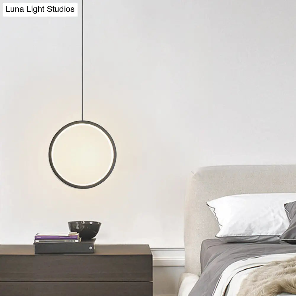 Sleek Metal LED Hanging Lamp Kit - Stylish Ring Pendant Light for Bedside Suspension