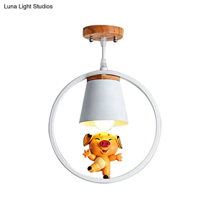 DecorBites™ DecorBites™ Sleek Metal Ring Semi Flushmount Fixture - Conic Shade Minimalism 1-Light Ceiling Flush Mount for Kitchen