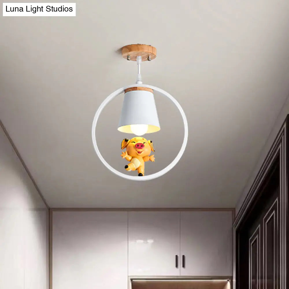 DecorBites™ DecorBites™ Sleek Metal Ring Semi Flushmount Fixture - Conic Shade Minimalism 1-Light Ceiling Flush Mount for Kitchen