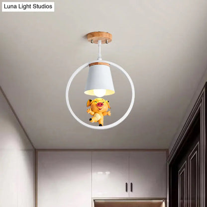 DecorBites™ DecorBites™ Sleek Metal Ring Semi Flushmount Fixture - Conic Shade Minimalism 1-Light Ceiling Flush Mount for Kitchen