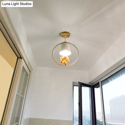 DecorBites™ DecorBites™ Sleek Metal Ring Semi Flushmount Fixture - Conic Shade Minimalism 1-Light Ceiling Flush Mount for Kitchen