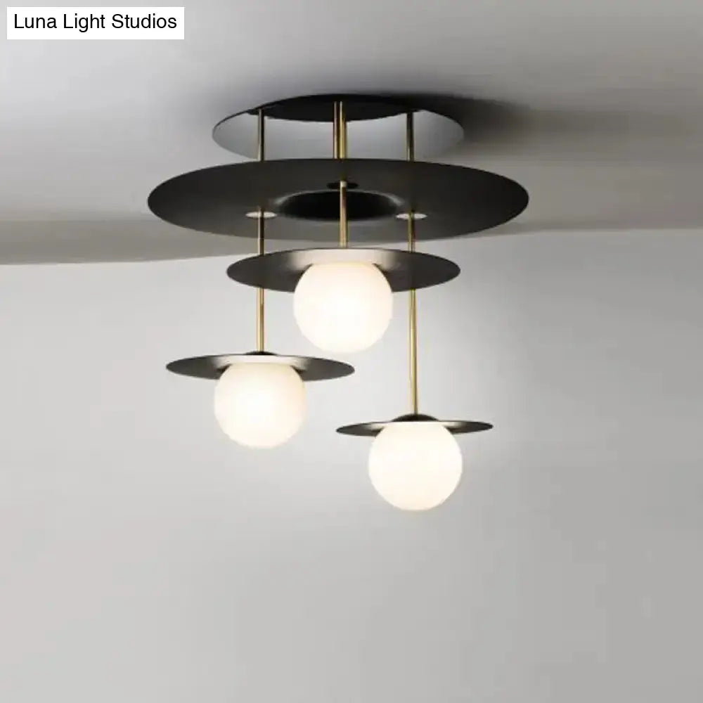 DecorBites™ DecorBites™ Sleek Metal Semi Flush Light with 3-Head Design: Modern Black Ceiling Lighting featuring Opal Glass Shade