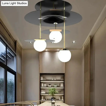 DecorBites™ DecorBites™ Sleek Metal Semi Flush Light with 3-Head Design: Modern Black Ceiling Lighting featuring Opal Glass Shade