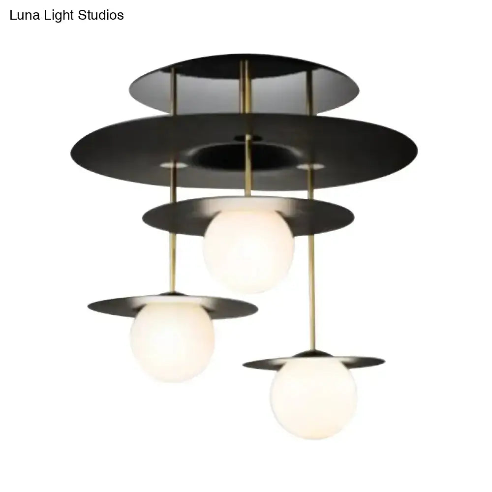 DecorBites™ DecorBites™ Sleek Metal Semi Flush Light with 3-Head Design: Modern Black Ceiling Lighting featuring Opal Glass Shade