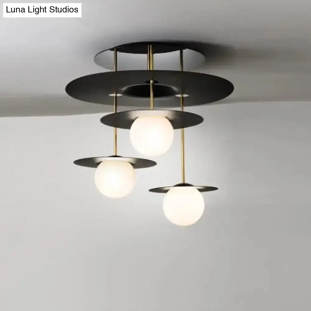 DecorBites™ DecorBites™ Sleek Metal Semi Flush Light with 3-Head Design: Modern Black Ceiling Lighting featuring Opal Glass Shade