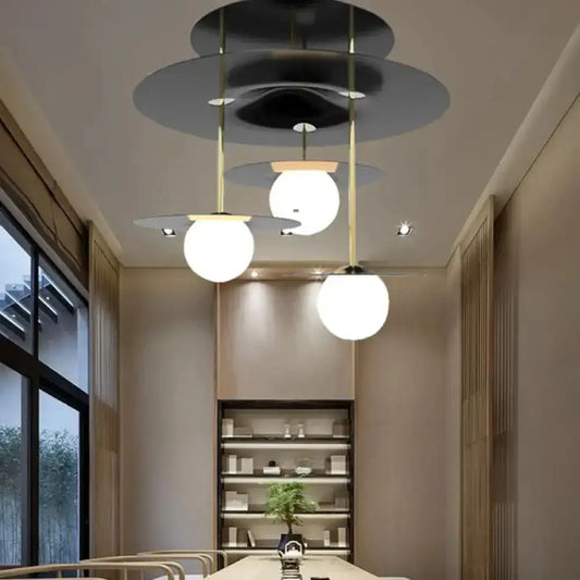 DecorBites™ DecorBites™ Sleek Metal Semi Flush Light with 3-Head Design: Modern Black Ceiling Lighting featuring Opal Glass Shade