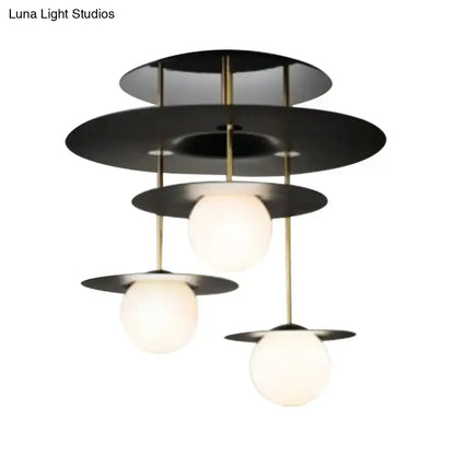DecorBites™ DecorBites™ Sleek Metal Semi Flush Light with 3-Head Design: Modern Black Ceiling Lighting featuring Opal Glass Shade