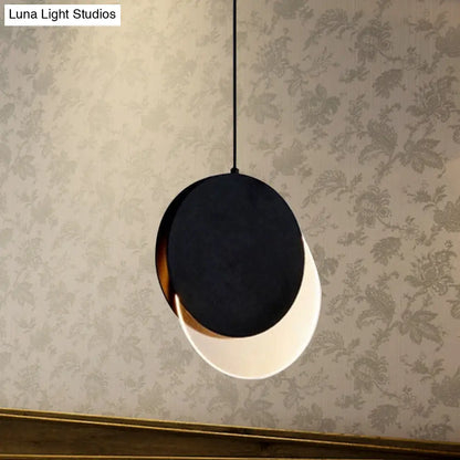 Sleek Metallic LED Bedroom Pendant Lamp with Stylish New-Moon Design | Circle Suspended Lighting