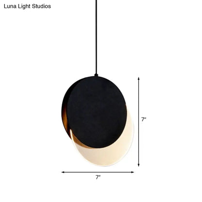 Sleek Metallic LED Bedroom Pendant Lamp with Stylish New-Moon Design | Circle Suspended Lighting