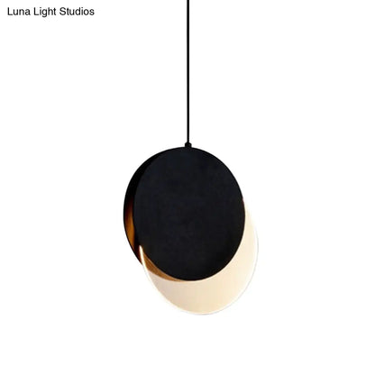 Sleek Metallic LED Bedroom Pendant Lamp with Stylish New-Moon Design | Circle Suspended Lighting