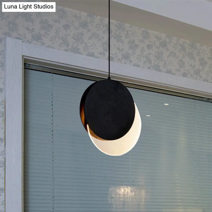 Sleek Metallic LED Bedroom Pendant Lamp with Stylish New-Moon Design | Circle Suspended Lighting