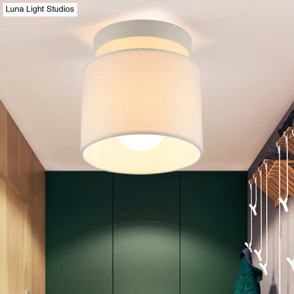 DecorBites™ DecorBites™ Sleek Mini Barrel Ceiling Flush Light for Foyer - Semi Mount, Simplicity Fabric, 1 Bulb, Flaxen/White