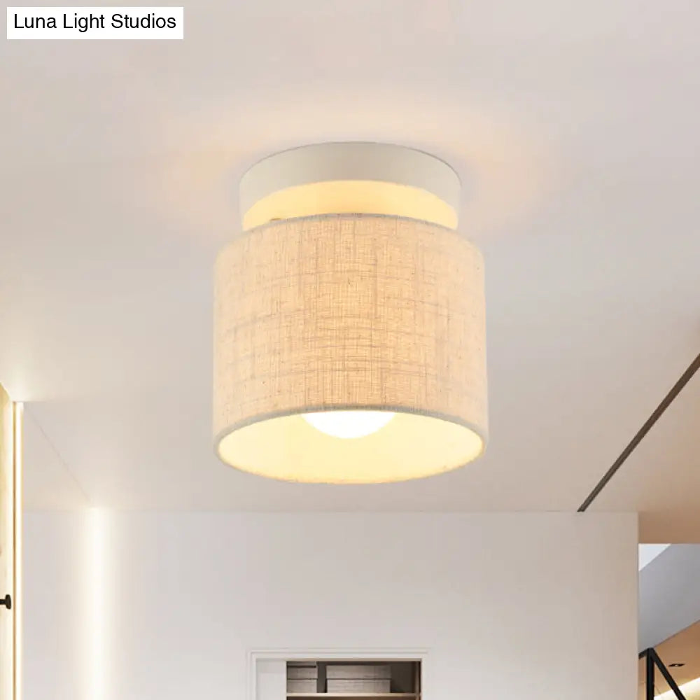 DecorBites™ DecorBites™ Sleek Mini Barrel Ceiling Flush Light for Foyer - Semi Mount, Simplicity Fabric, 1 Bulb, Flaxen/White