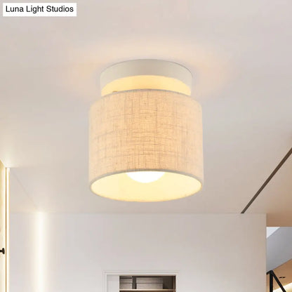 DecorBites™ DecorBites™ Sleek Mini Barrel Ceiling Flush Light for Foyer - Semi Mount, Simplicity Fabric, 1 Bulb, Flaxen/White