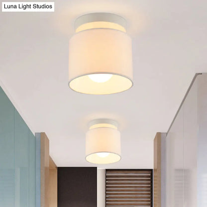 DecorBites™ DecorBites™ Sleek Mini Barrel Ceiling Flush Light for Foyer - Semi Mount, Simplicity Fabric, 1 Bulb, Flaxen/White