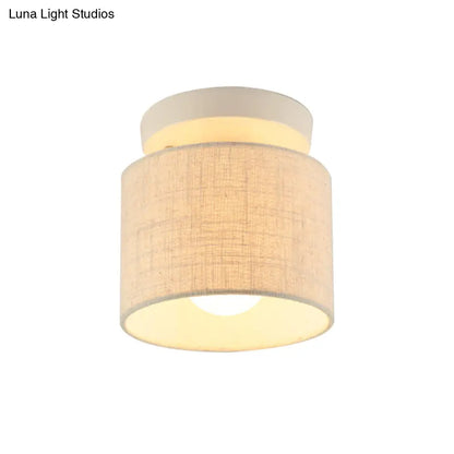 DecorBites™ DecorBites™ Sleek Mini Barrel Ceiling Flush Light for Foyer - Semi Mount, Simplicity Fabric, 1 Bulb, Flaxen/White
