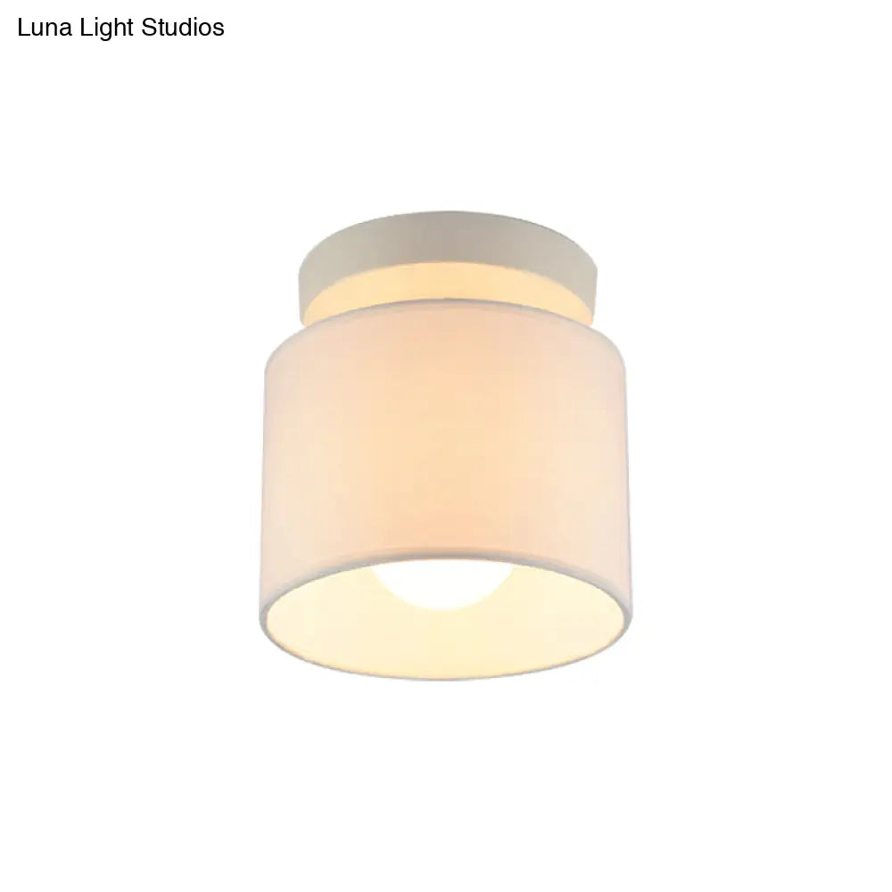 DecorBites™ DecorBites™ Sleek Mini Barrel Ceiling Flush Light for Foyer - Semi Mount, Simplicity Fabric, 1 Bulb, Flaxen/White