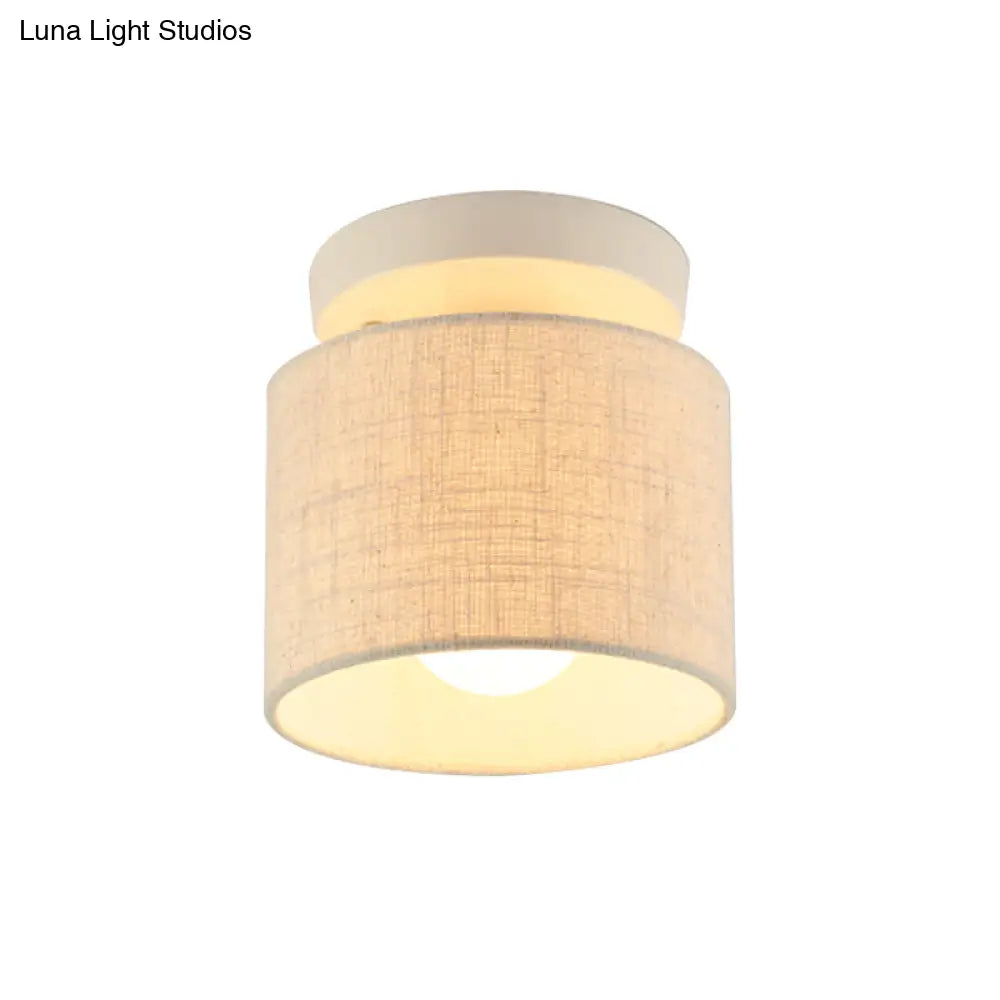 DecorBites™ DecorBites™ Sleek Mini Barrel Ceiling Flush Light for Foyer - Semi Mount, Simplicity Fabric, 1 Bulb, Flaxen/White