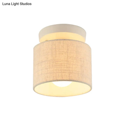 DecorBites™ DecorBites™ Sleek Mini Barrel Ceiling Flush Light for Foyer - Semi Mount, Simplicity Fabric, 1 Bulb, Flaxen/White