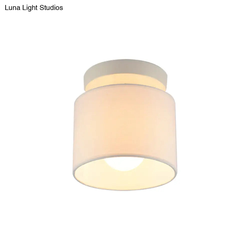 DecorBites™ DecorBites™ Sleek Mini Barrel Ceiling Flush Light for Foyer - Semi Mount, Simplicity Fabric, 1 Bulb, Flaxen/White
