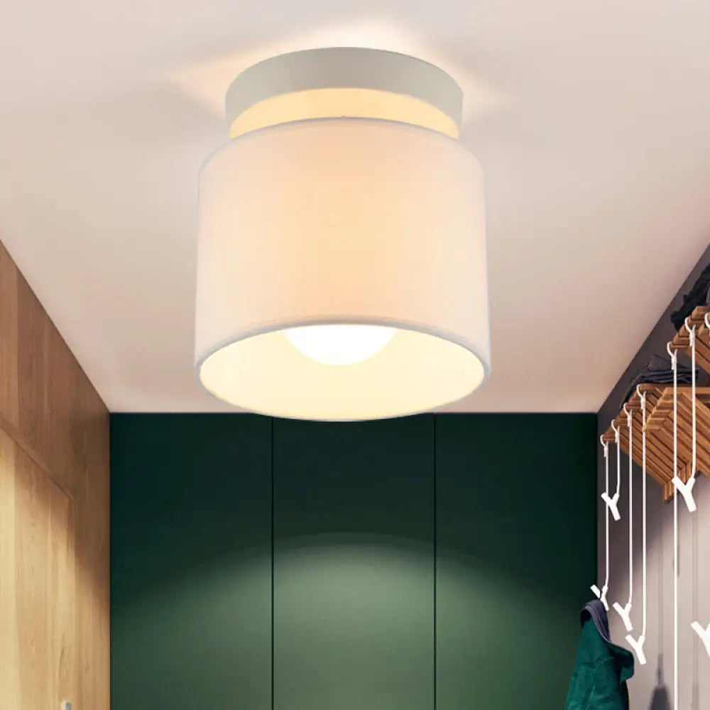 DecorBites™ DecorBites™ Sleek Mini Barrel Ceiling Flush Light for Foyer - Semi Mount, Simplicity Fabric, 1 Bulb, Flaxen/White