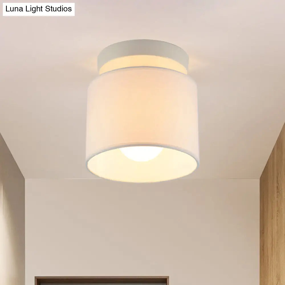 DecorBites™ DecorBites™ Sleek Mini Barrel Ceiling Flush Light for Foyer - Semi Mount, Simplicity Fabric, 1 Bulb, Flaxen/White