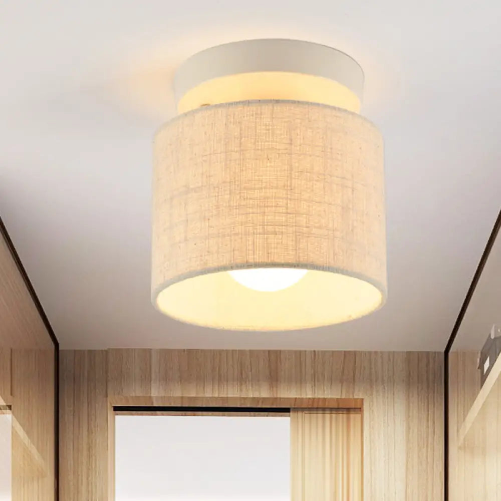 DecorBites™ DecorBites™ Sleek Mini Barrel Ceiling Flush Light for Foyer - Semi Mount, Simplicity Fabric, 1 Bulb, Flaxen/White