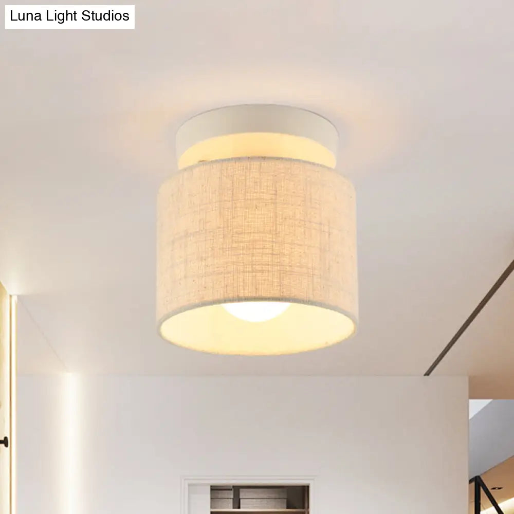 DecorBites™ DecorBites™ Sleek Mini Barrel Ceiling Flush Light for Foyer - Semi Mount, Simplicity Fabric, 1 Bulb, Flaxen/White