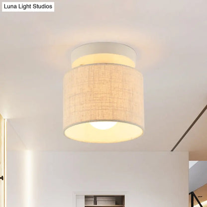DecorBites™ DecorBites™ Sleek Mini Barrel Ceiling Flush Light for Foyer - Semi Mount, Simplicity Fabric, 1 Bulb, Flaxen/White