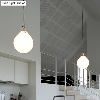 Sleek Minimalism Sphere Suspension Light in White Glass - 1 Head, 7"/10" Wide, Ideal for Restaurant Pendant Lighting