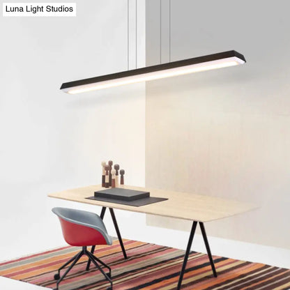 Sleek Modern Black LED Office Pendant Lighting - Stylish Slim Rectangular Linear Metal Shade - Ideal for Office Décor