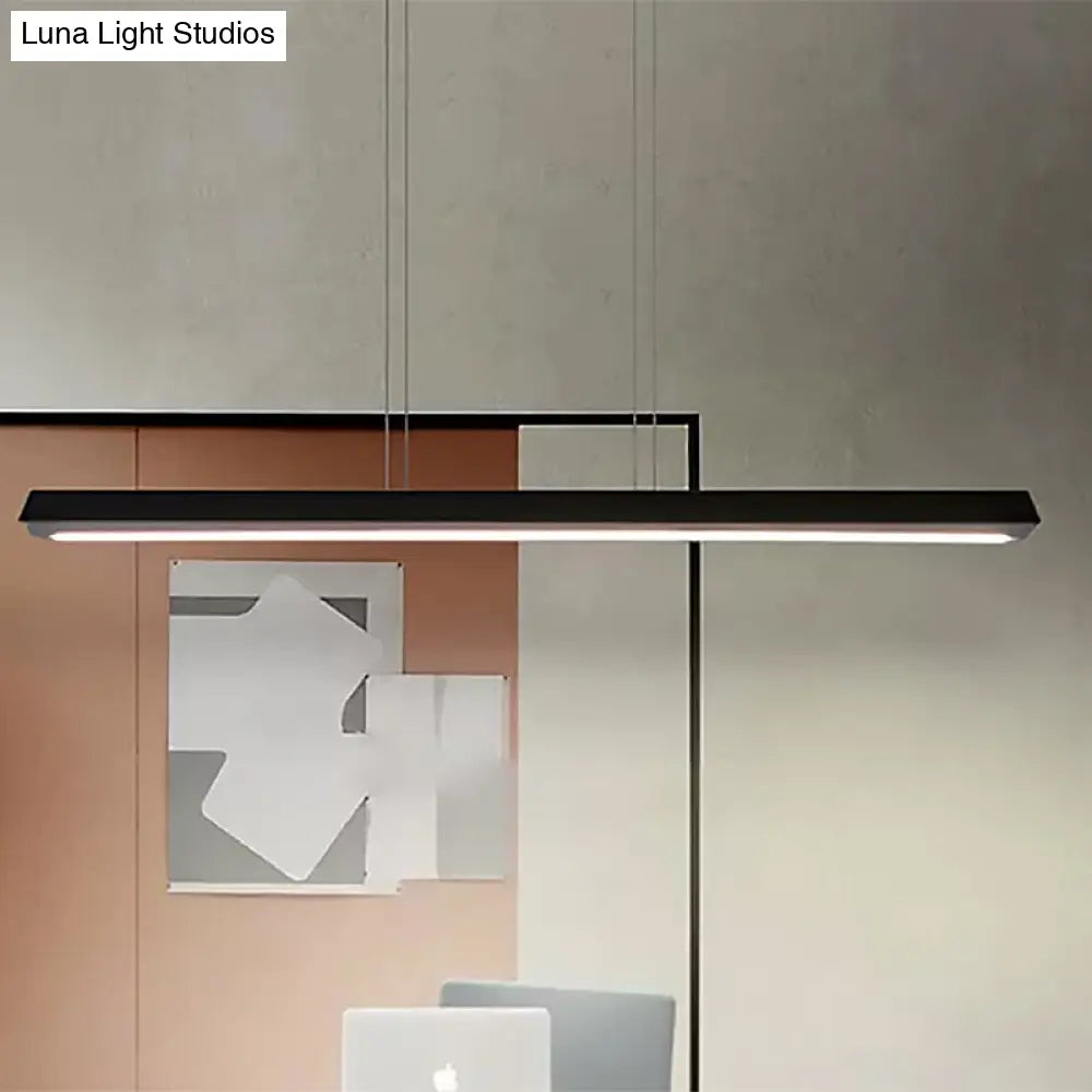 Sleek Modern Black LED Office Pendant Lighting - Stylish Slim Rectangular Linear Metal Shade - Ideal for Office Décor