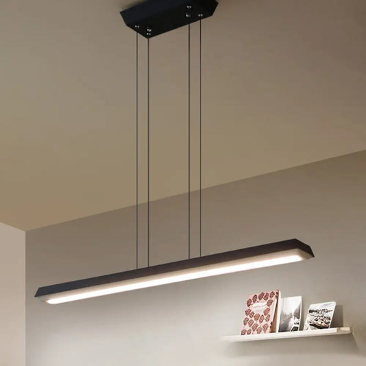 Sleek Modern Black LED Office Pendant Lighting - Stylish Slim Rectangular Linear Metal Shade - Ideal for Office Décor