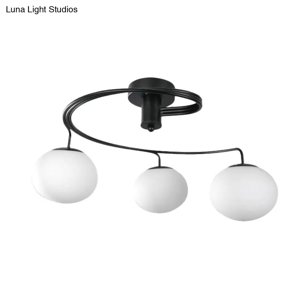 DecorBites™ DecorBites™ Sleek Modernist Milk Glass 3-Head Black Ceiling Mount Light for Bedroom - Globe Semi Flush Fixture