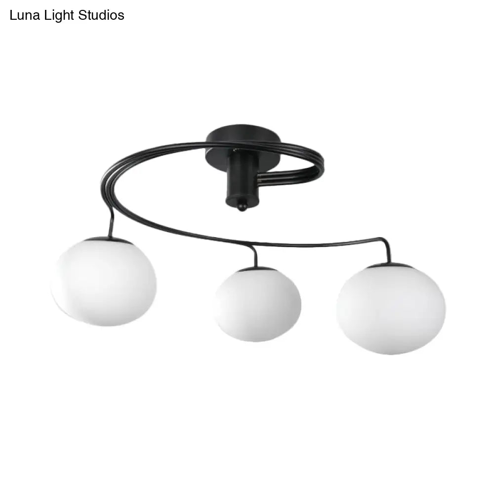 DecorBites™ DecorBites™ Sleek Modernist Milk Glass 3-Head Black Ceiling Mount Light for Bedroom - Globe Semi Flush Fixture