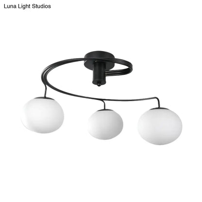 DecorBites™ DecorBites™ Sleek Modernist Milk Glass 3-Head Black Ceiling Mount Light for Bedroom - Globe Semi Flush Fixture
