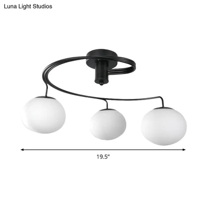 Sleek Modernist Milk Glass 3-Head Black Ceiling Mount Light for Bedroom - Globe Semi Flush Fixture