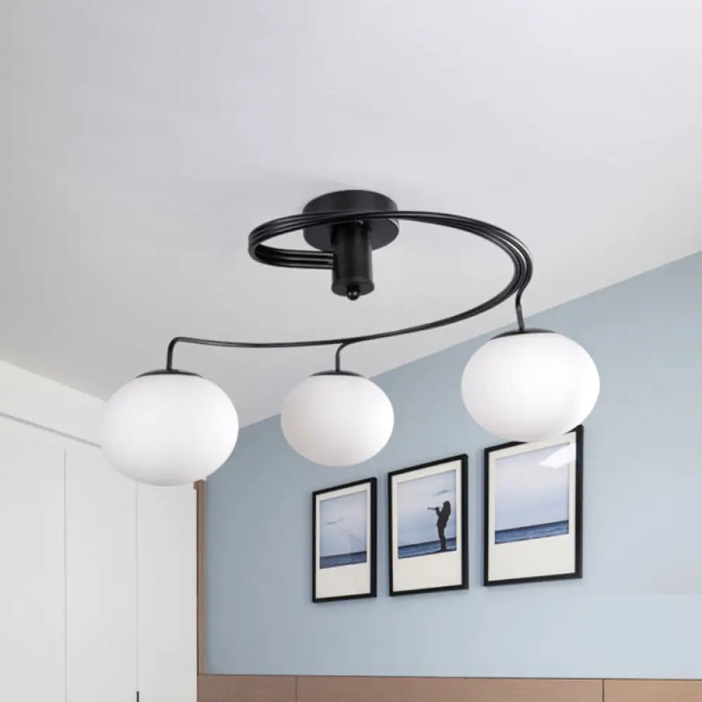 DecorBites™ DecorBites™ Sleek Modernist Milk Glass 3-Head Black Ceiling Mount Light for Bedroom - Globe Semi Flush Fixture