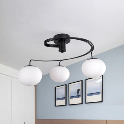 Sleek Modernist Milk Glass 3-Head Black Ceiling Mount Light for Bedroom - Globe Semi Flush Fixture