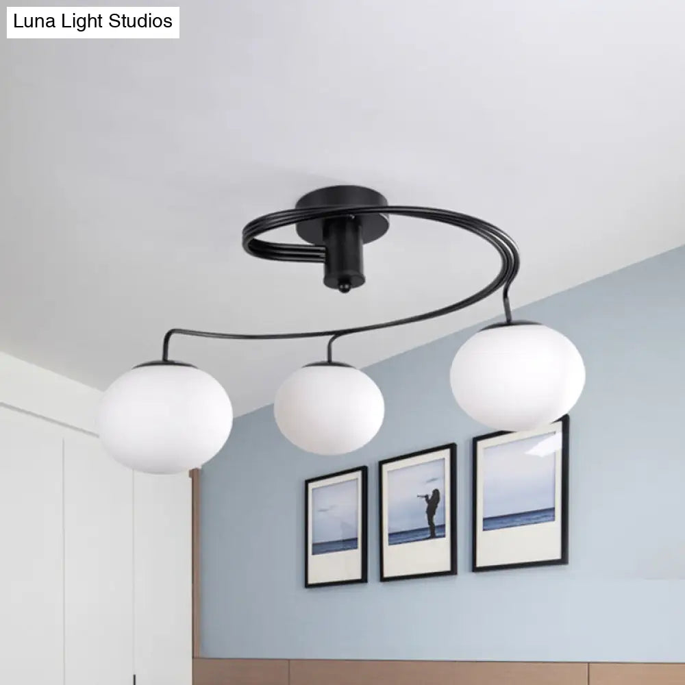 Sleek Modernist Milk Glass 3-Head Black Ceiling Mount Light for Bedroom - Globe Semi Flush Fixture