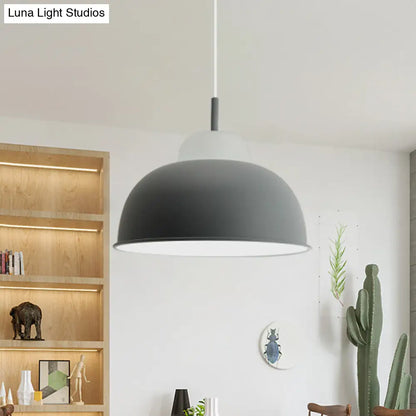 Sleek Monochrome Metal Suspension Light for Study Room - Single Light Hanging Lamp