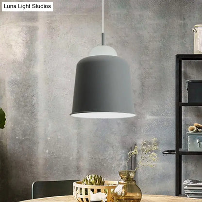 Sleek Monochrome Metal Suspension Light for Study Room - Single Light Hanging Lamp