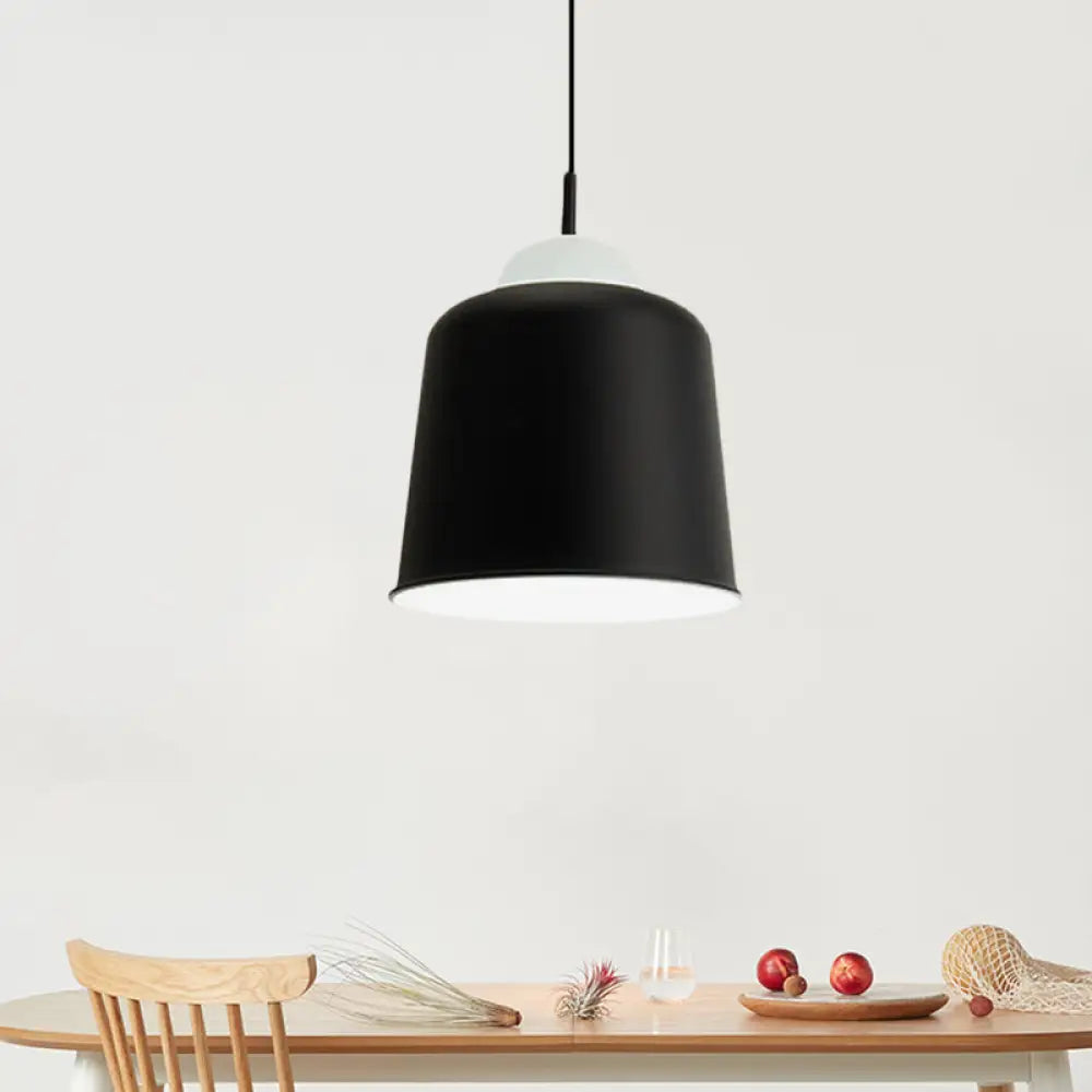 Sleek Monochrome Metal Suspension Light for Study Room - Single Light Hanging Lamp