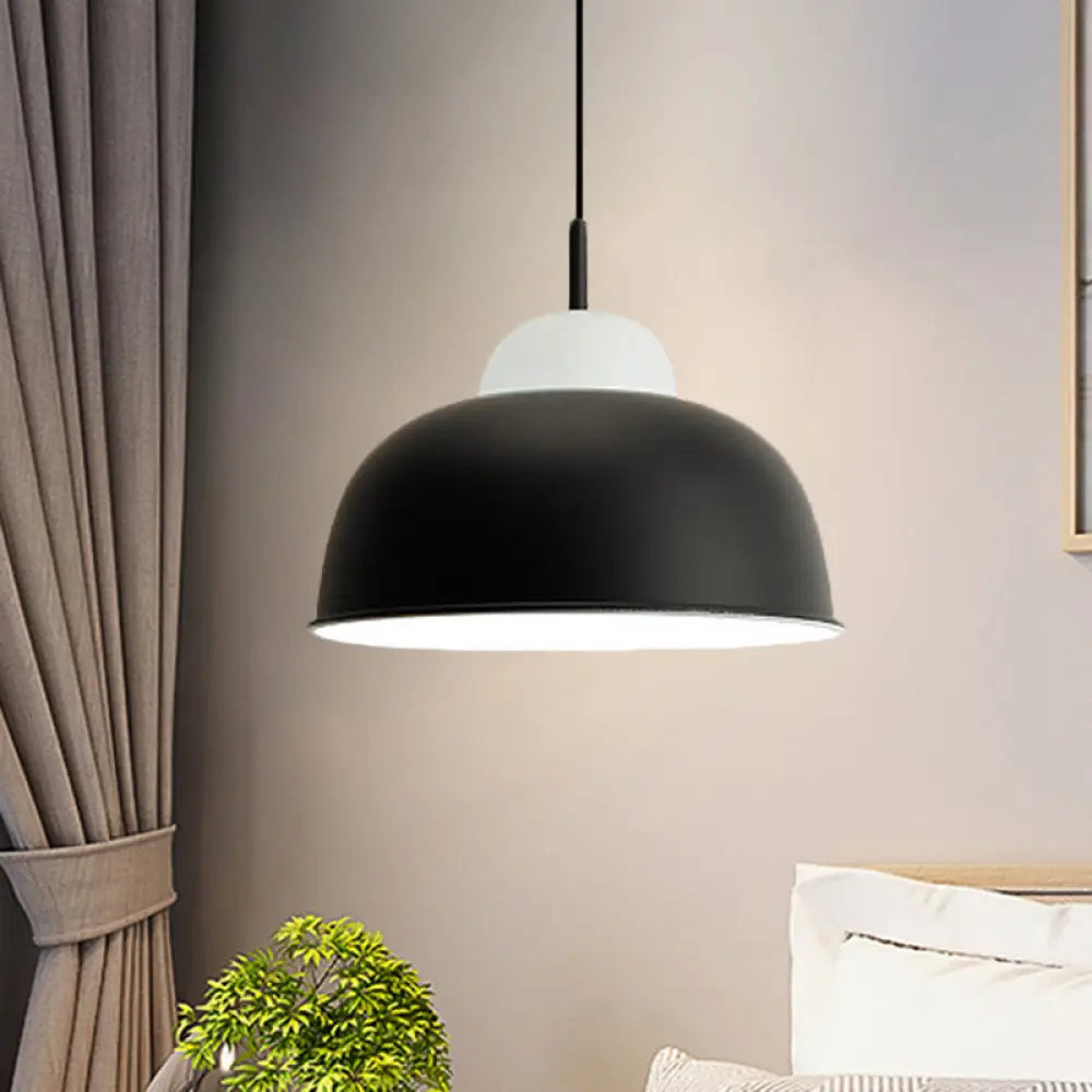 Sleek Monochrome Metal Suspension Light for Study Room - Single Light Hanging Lamp