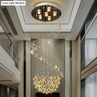 DecorBites™ DecorBites™ Sleek Nickel Spiral Flushmount Lighting with Crystal Ball Accents - 6 Lights Flush Light Fixture