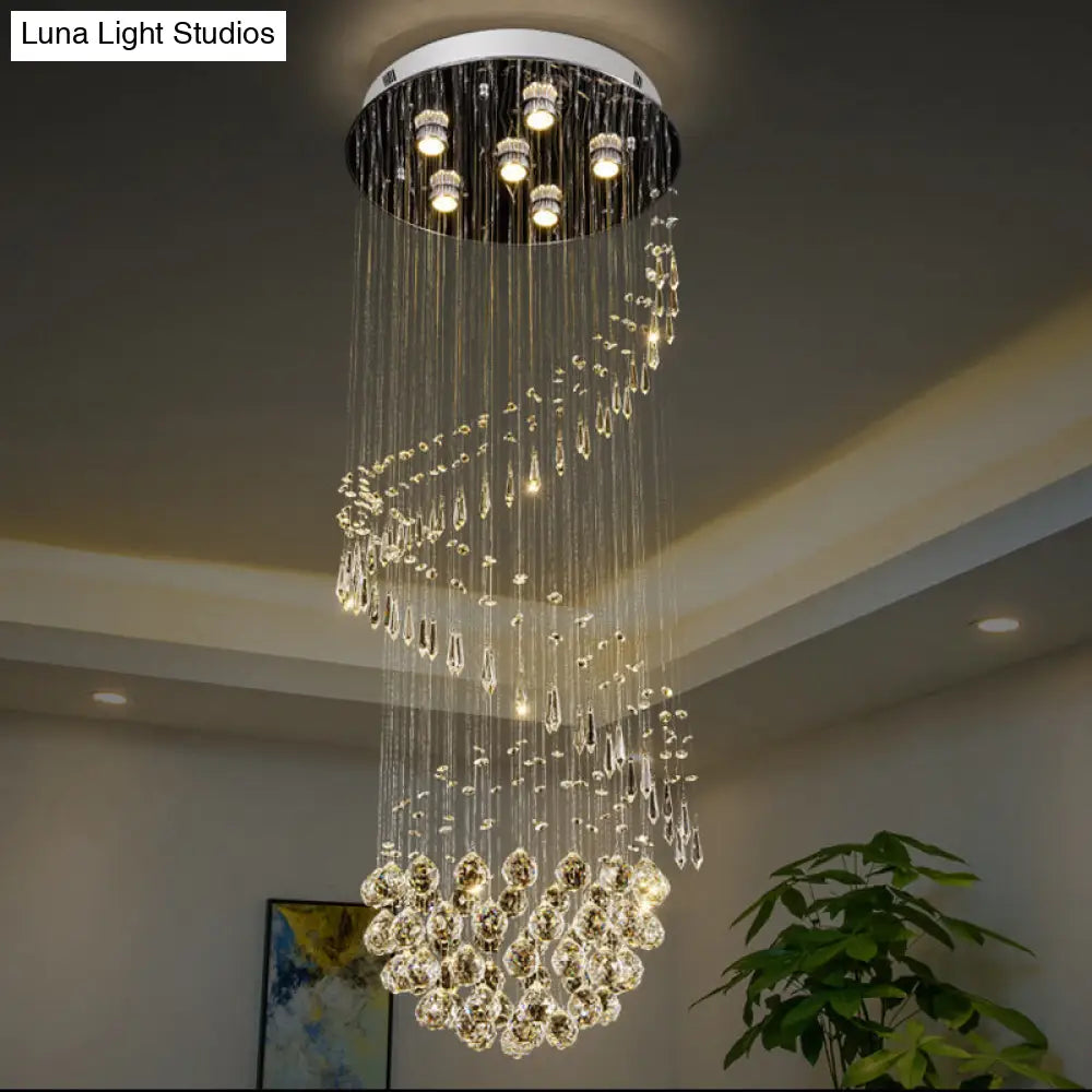 DecorBites™ DecorBites™ Sleek Nickel Spiral Flushmount Lighting with Crystal Ball Accents - 6 Lights Flush Light Fixture
