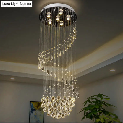 DecorBites™ DecorBites™ Sleek Nickel Spiral Flushmount Lighting with Crystal Ball Accents - 6 Lights Flush Light Fixture
