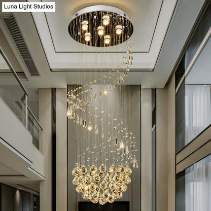 DecorBites™ DecorBites™ Sleek Nickel Spiral Flushmount Lighting with Crystal Ball Accents - 6 Lights Flush Light Fixture