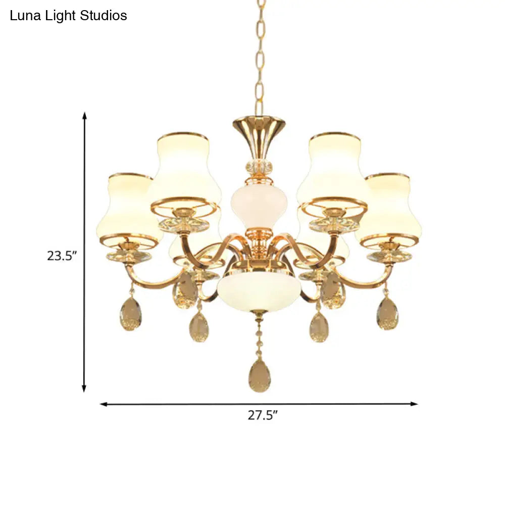 Sleek Opal Glass 6-Light Bedroom Crystal Chandelier – Champagne Bell Design